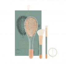 Bachca - Coffret Les Essentiels Eucalyptus Brosse Sanglier/nylon + Pinceau Blush + Pinceau Paupières Biseauté + Barrette Ronde + Pochette Coton