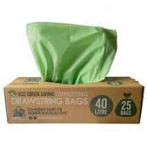 Eco Green Living Compostable Drawstring Bin Bags - 40L