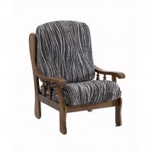B-rekbare hoes in microvezel met golvenprint, speciaal voor rustieke fauteuil - Grijs - Blancheporte