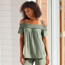 T-shirt épaules dénudées, uni - Taille 50 - Kaki - Blancheporte