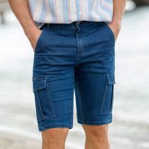 Bermuda cargo en denim ultra stretch - Taille 56 - Bleu - Blancheporte