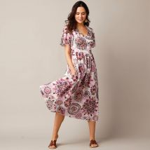 Robe longue évasée, coton imprimé - Écru - Taille 36 - Coton - Lora Zellini - Blancheporte