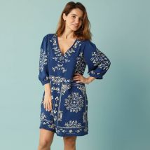 Robe évasée Spécial Petites, imprimé bicolore - Bleu - 34 - Blancheporte
