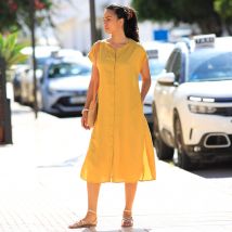 Robe longue boutonnée unie, fluide - Jaune - Taille 54 - Viscose - Blancheporte