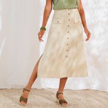 Jupe boutonnée, mélange coton-lin - Beige - Taille 42 - Coton/lin - Blancheporte