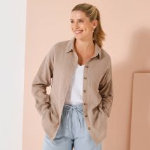 Chemise boutonnée unie, gaze de coton - Taupe - Taille 42 - Coton/gaze De Coton - Blancheporte
