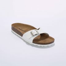Sandales plates cuir à boucle réglable - Blanc - Taille 37 - Blancheporte