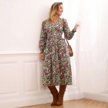 Robe midi imprimée, viscose fluide - Vert - Taille 36 - Viscose - Blancheporte