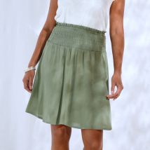 Jupe courte évasée, taille smockée - Kaki - Taille 50 - Viscose - Blancheporte