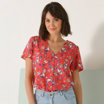 Chemisier manches courtes imprimé fleuri, plumetis - Rouge - Taille 40 - Viscose - Blancheporte