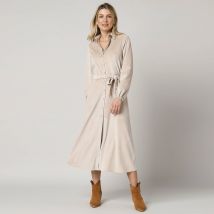 Robe-chemise longue en velours, manches longues - Taille 48 - Beige - Blancheporte