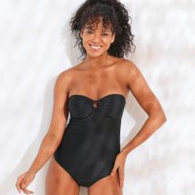 Maillot de bain 1 pièce bustier Solaro uni , bretelles amovibles - Noir - Taille 48 - Blancheporte