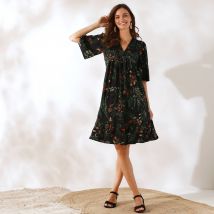 Robe courte col V, imprimé fleuri - Noir - Taille 38 - Viscose - Coeur Au Sud - Blancheporte