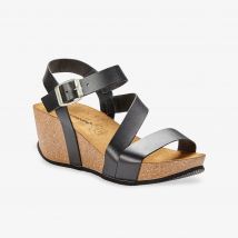 Sandales compensées cuir semelle liège - Noir - Taille 39 - Blancheporte