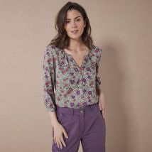 Blouse manches 3/4, imprimée fleurs - Kaki - Taille 48 - Viscose - Blancheporte