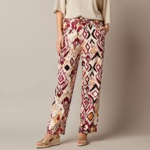 Pantalon fluide large, imprimé - Beige - Taille 50 - Viscose - Lora Zellini - Blancheporte