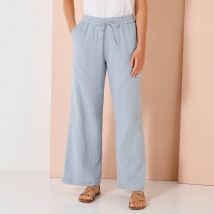 Pantalon large taille haute, gaze de coton - Bleu - Taille 54 - Coton/gaze De Coton - Blancheporte