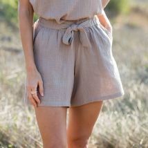 Short large, gaze de coton - Taupe - Taille 50 - Coton/gaze De Coton - Blancheporte