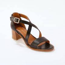 Sandales en cuir à talon - Noir - Taille 37 - Blancheporte