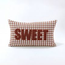 Coussin en coton, message SWEET et carreaux tissé-teint - Blancheporte