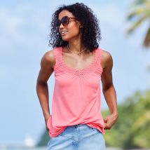 Débardeur macramé, coton-viscose - Rose - Taille 50 - Coton/jersey/viscose - Blancheporte
