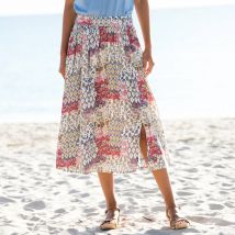 Jupe longue en crépon imprimé - Écru - Taille 42/44 - Viscose - Blancheporte