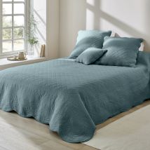 Couvre-lit uni style boutis Cassandre - Bleu - Coton - Colombine - Blancheporte