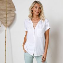 Chemisier uni manches courtes - Blanc - Taille 38 - Viscose - Blancheporte