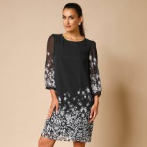 Robe housse, voile imprimé floral - T40 - Noir - Lora Zellini - Blancheporte