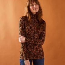 Sous-pull col roulé imprimé peau de bête, stretch - Taille 42/44 - Marron - Blancheporte