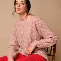 Pull col bateau, maille anglaise toucher doux - Taille 50 - Rose - Blancheporte