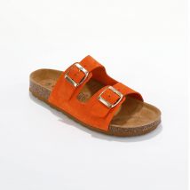 Mules en cuir 2 boucles réglables - Orange - Taille 38 - Blancheporte