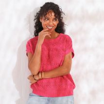 Pull maille crochet, uni - Taille 50 - Rose - Blancheporte