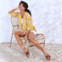 Veste kimono fluide, imprimé floral - Jaune - Taille 46 - Viscose - Blancheporte