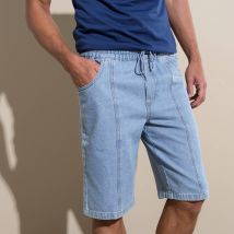 Bermuda denim léger élastiqué - Bleu - Taille 50 - Coton - Blancheporte
