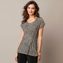 T-shirt tunique imprimé, maille plissée - T38/40 - Beige - Lora Zellini - Blancheporte