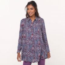 Tunique longue col chemise, imprimé cachemire - Bleu - Taille 40 - Viscose - Blancheporte