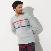 Tee-shirt pyjama manches longues polycoton - Taille L - Gris - Blancheporte