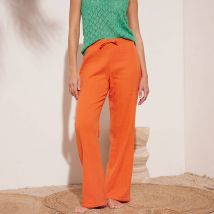 Pantalon large droit, gaze de coton - Orange - Taille 48 - Coton/gaze De Coton - Blancheporte