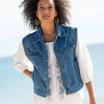 Veste en jean, sans manches - Bleu - Taille 44 - Coton - Blancheporte