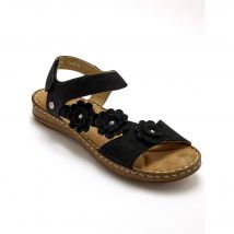 Sandales scratchées à fleurs, cuir velours - Noir - Taille 37 - Blancheporte