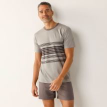 Pyjama short coton rayé - Gris - Taille L - Coton/jersey - Blancheporte