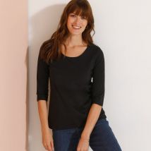 T-shirt manches 3/4 uni, coton - Noir - Taille 52 - Coton/jersey - Blancheporte