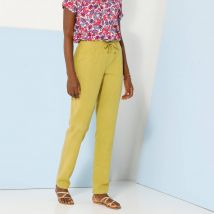 Pantalon fuselé fluide, lin-coton - Vert - Taille 48 - Coton/lin - Blancheporte