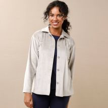 Veste de pyjama boutonnée, en velours gratté - Taille 52 - Taupe - Blancheporte