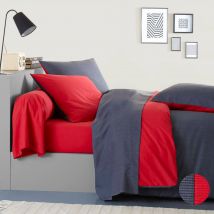 Linge de lit Ecorce viscose coton - coloris gris/rouge - Blancheporte