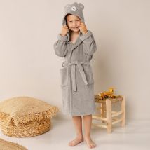 Peignoir de bain enfant ourson à capuche éponge coton - 340 g/m² - Taupe - Coton - Colombine Des Petits - Blancheporte