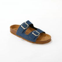 Mules jean talon plat double bride - Bleu - Taille 36 - Blancheporte