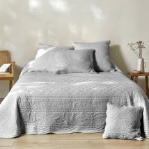 Couvre-lit uni style boutis Cassandre - Gris - Coton - Colombine - Blancheporte