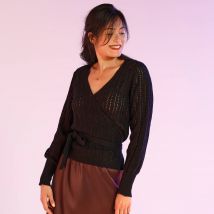 Gilet cache-coeur ajouré manches longues - Taille 52 - Noir - Blancheporte